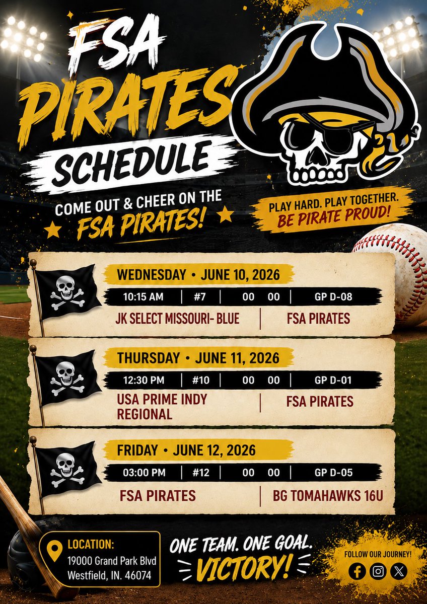 JacePippenger's tweet photo. Here is the pool play schedule for my first tournament with the 
Farm Sports Academy Pirates 16u
@BremenBaseball1 @YAthletesF  @KiteSportz @CTrinkle23 @Coast2CoastBsbl @PrepBaseballIN @PrepBaseINScout @3leftsbaseball @scan1ansports @PB_Uncommitted https://t.co/T77HBbsuX8
