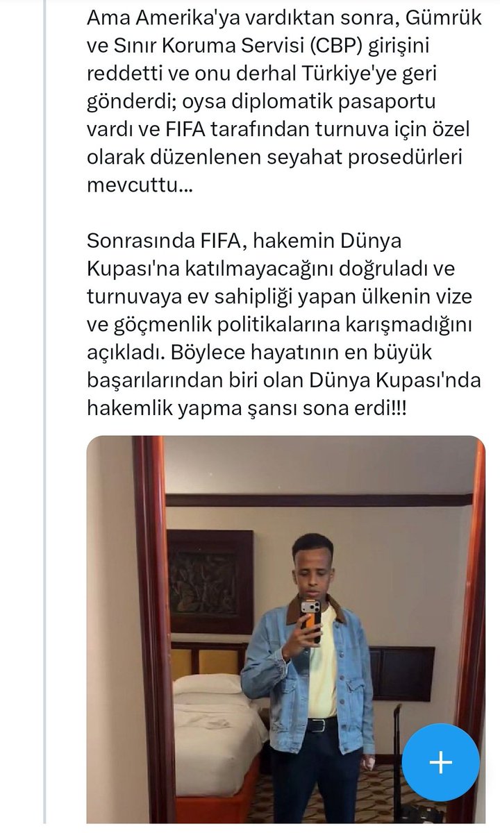 AYKy9558's tweet photo. Somali futbol hakemi Ömer Abdülkadir Artan, Afrika' nın en iyi hakemi seçilmiş ve FIFA tarafından resmi olarak Dünya Kupası'nda hakem olarak atanmıştı. Yılın CAF Hakemi ilk Somalili, geçerli vizesi ve diplomatik pasaportuna rağmen girişi reddedildi

#altın  #futbol iran
 #deprem https://t.co/k3bnhsWRvh