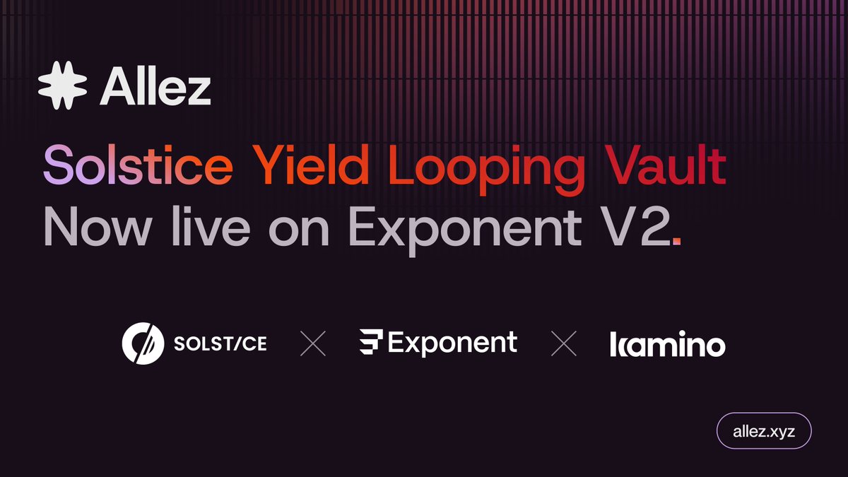 AllezLabs's tweet photo. The Solstice Yield Looping Vault is now live on @ExponentFinance.

Curated by Allez Labs, the vault gives depositors single-click exposure to @SolsticeFi yield from one USX deposit.

Non-custodial. Curated. 👇 https://t.co/xUKwMTt1BQ