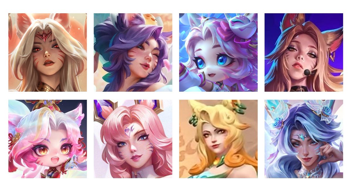 Pfff0404's tweet photo. Is it just me or is anyone else bored of this bang style on Ahri? Nearly every single one of her skins in all games (TFT, Golden Spatula, WR, LoL PC) uses these bangs with just a few little changes 😅 https://t.co/btIeEhjOKc