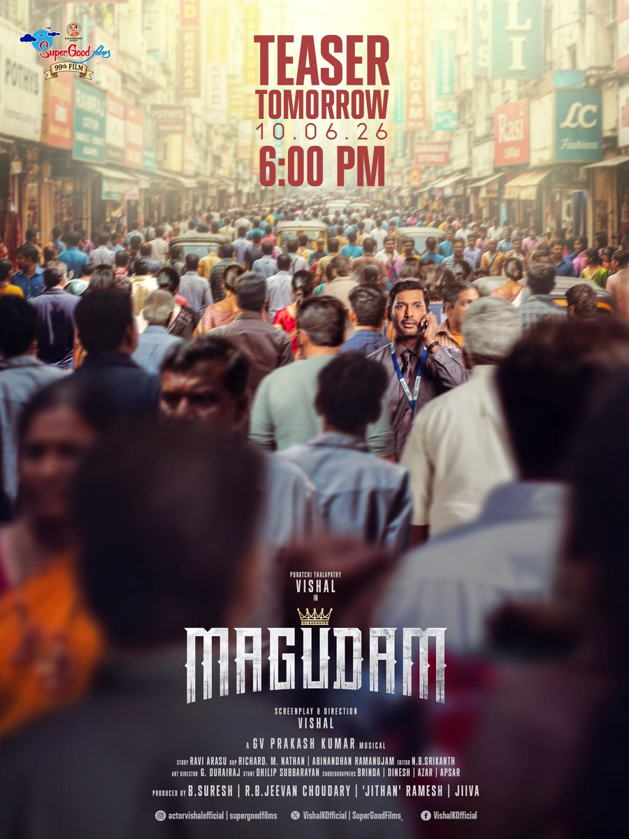 VishalKOfficial's tweet photo. Looking forward to this finally.  
#Magudam / #Makutam Teaser Tomorrow at 6 PM👑🔥 

A @gvprakash Musical! 🎼 https://t.co/1W0Dinrlgo