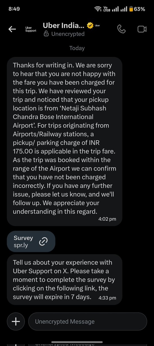 ssghosal's tweet photo. Hello @UberIN_Support @Uber_India The vehicle arrived 400 meters outside the airport and not from the Uber kiosk at CCU. There were no parking fees paid by the vehicle, yet I was charged unnecessarily. The charges are definitely applicable for vehicles originating from Uber kiosk https://t.co/vqiMfdVOCK