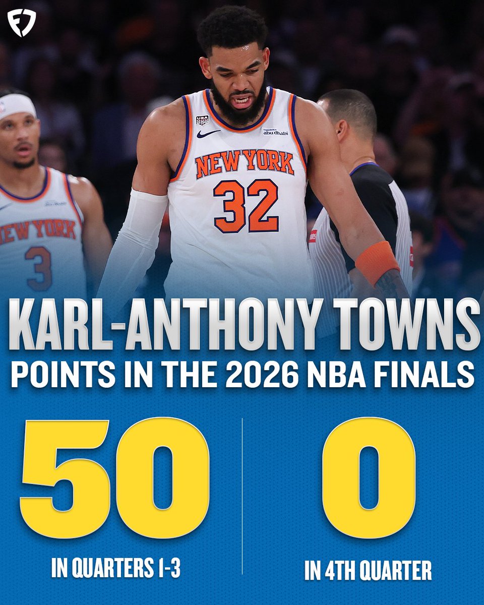 FanDuel's tweet photo. KAT has yet to score in the 4th quarter of the NBA Finals 😳 https://t.co/hgLMvqliJQ