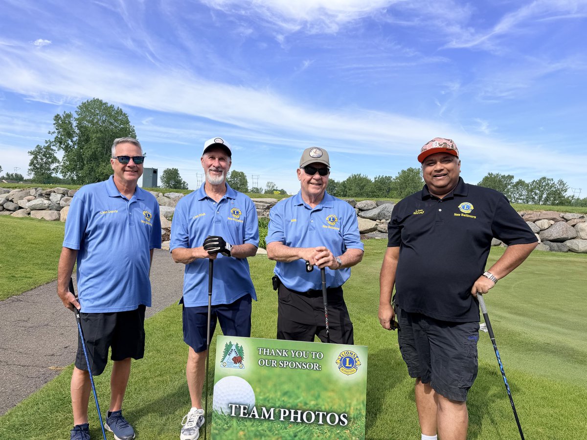 NBLionsClub's tweet photo. The New Baltimore Lions Club was represented at the Lions Bear Lake Camp 21st Annual Golf Classic by Lion Rick, Bill, Darrin and Sam. It was a fun day on the Boulder Pointe Golf Club with lots of beautiful deer keeping us company though the day. Lots of Fun!. https://t.co/zPh8Z8MK64
