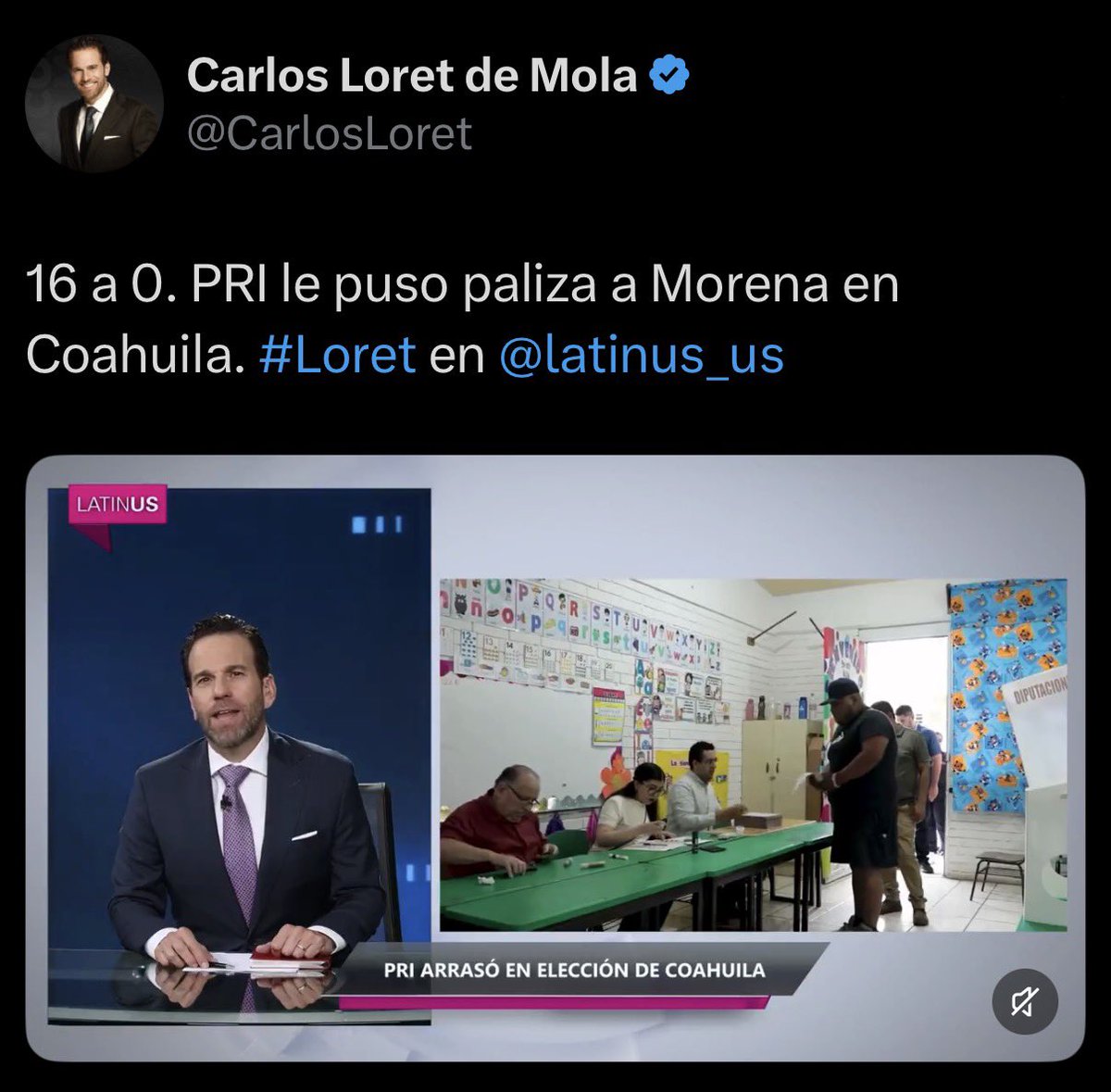PonchoGutz's tweet photo. Si Morena retuviera sus 253 diputaciones nadie diría que "le puso una paliza" a nadie, porque habrían quedado igual; quizá Latinus hasta diría que "Morena se estancó".

Pero si el PRI retuvo sus 16 diputaciones en una elección contra Morena, PAN y MC, entonces repiten que el PRI "le arrebató" 16 espacios" específicamente a Morena.

Esto nomás es PRIpaganda.