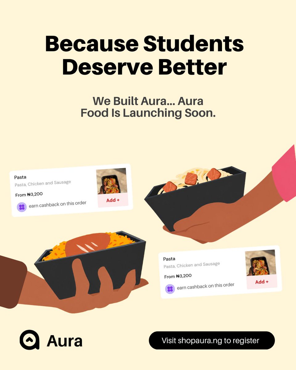 shopaura_ng's tweet photo. Aura Foods is almost here.

Real-time order tracking

Restaurant reviews and ratings
Cashback rewards on eligible orders

Fast and easy campus food Ordering 

Register at https://t.co/KFCe29uBPr and turn on notification.

Be the first to know when we launch https://t.co/rZXVM8sVC7