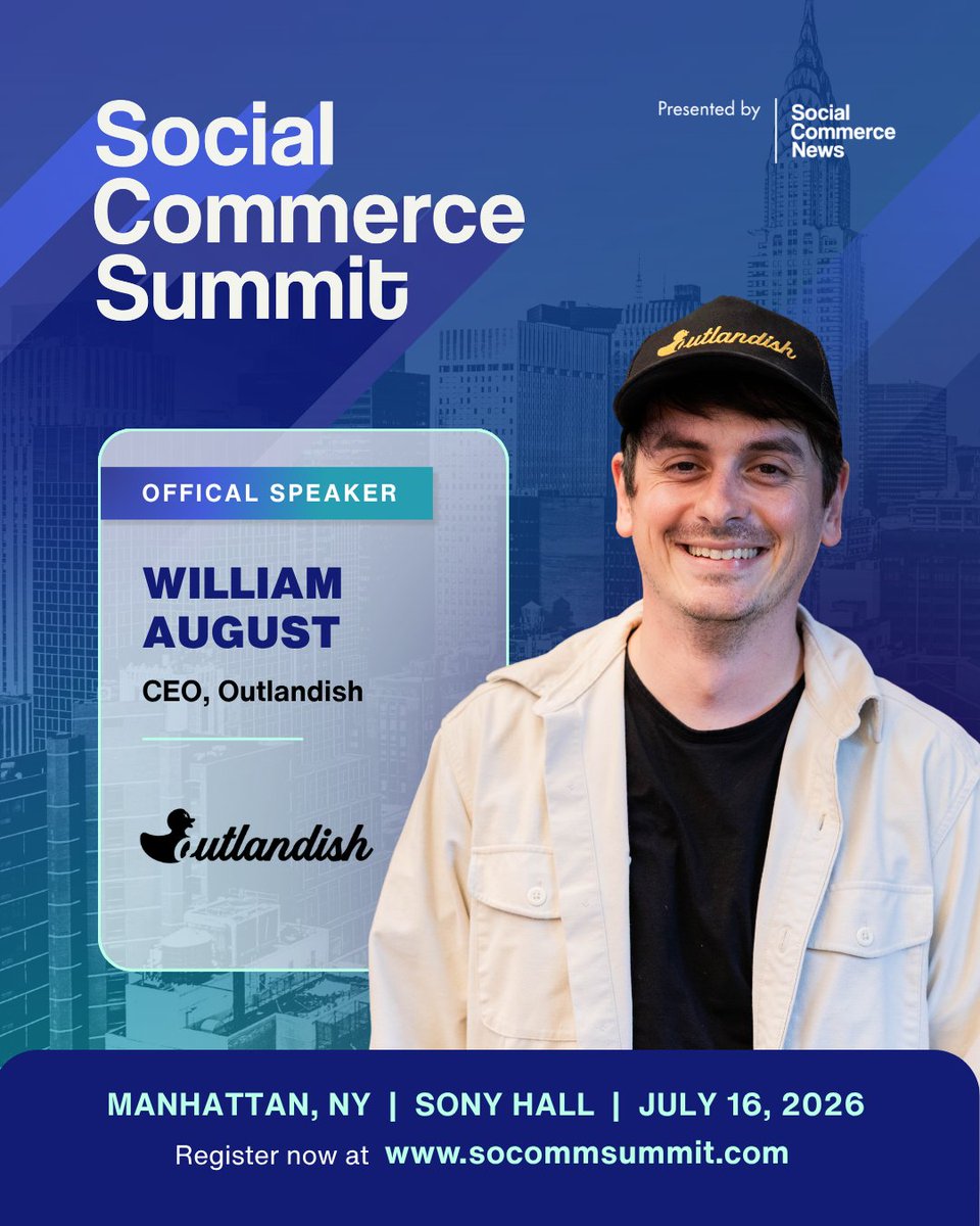 socomnews's tweet photo. William August, Founder and CEO of Outlandish, is joining Social Commerce Summit New York. 🔥

Hear his firsthand insight on scaling TikTok Shop, livestream, and creator-led commerce.

⏳ Early Bird pricing extended one week only.

https://t.co/0ZIUHiYWy5

#SocialCommerceSummit https://t.co/Rmfoof7HPR