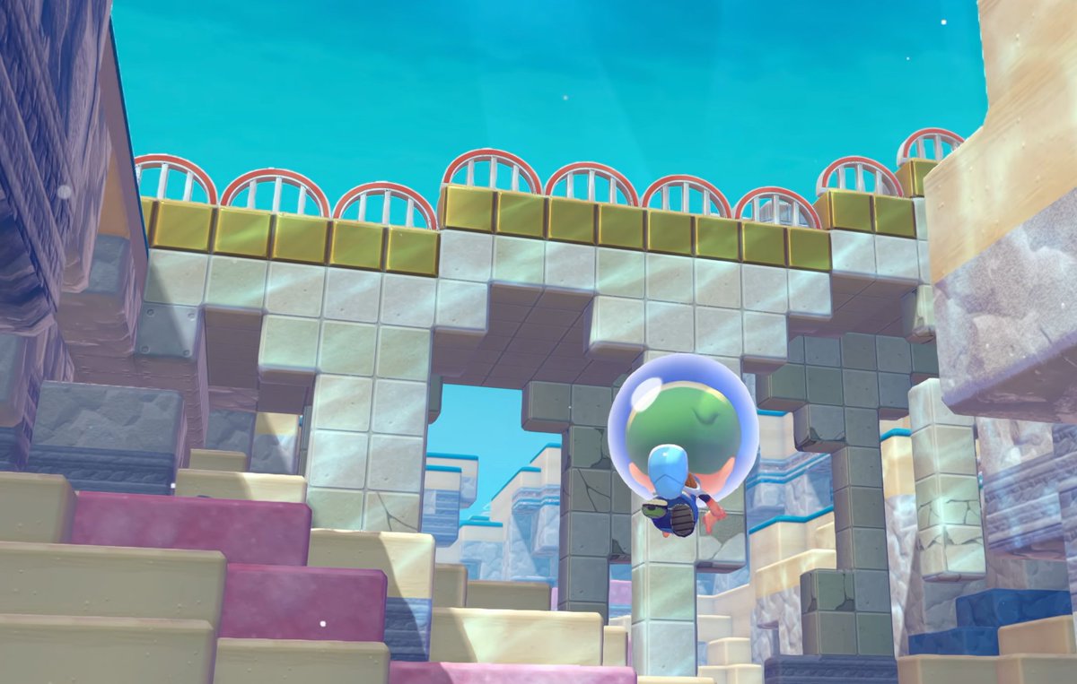 MandJTV_Michael's tweet photo. Bubbly Basin in the Pokopia Expansion Pass appears to be Cerulean City. The path and blue roofs are very similar. Additionally, the bridge appears to be Nugget Bridge. It isn't golden, but the shape is identical (and the colors could have faded underwater). https://t.co/G3tNWxs7Cm