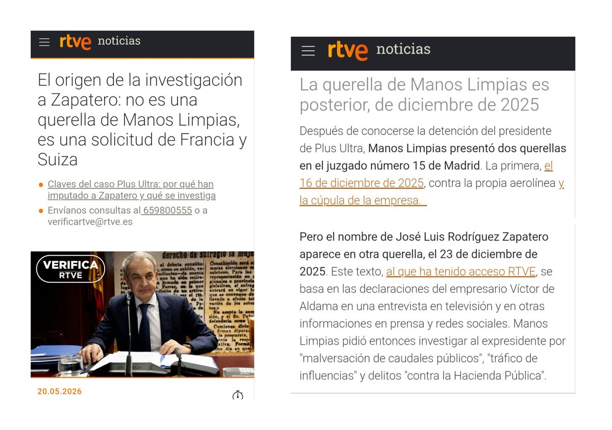 Jesus_9barris's tweet photo. La edad de oro de la prensa, y eso que esto es de @rtvenoticias @Josepablo_ls 

La he visto igual en @eldiarioes @iescolar 

"El origen es la solicitud de Francia y Suiza" porque la aprovechan, la maquinaria del lawfare, para ir escalando las pesquisas al margen del contenido.

De forma tan chapucera, que @manoslimpias1 presenta denuncia el 16 de diciembre, obviamente ajustada a lo que informan Francia y Suiza, y para Nochebuena cuelan a Zapatero.

De ahí tira el juez, obviamente a la espera de Trump

¿Alguien se cree que si los francosuizos hubieran nombrado a Zapatero, no les habría mandado @NunezFeijoo que lo masacraran a titulares y querellas antes de la Lotería?

En @laSextaTV y resto de bulosfera lo entiendo, y puede que a la mayoría además ni les alcance, pero la prensa que se declara honesta, ¿No tiene la responsabilidad de analizar los hechos?