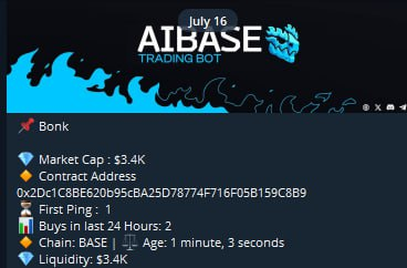 aibasebot's tweet photo. Here are a couple past predictions from @aibasebot 

$ALPHA 3.8k to 1.16M ATH (305x)
$BONK 3.4k to 1.25M ATH (367x) 

Past results are not indictive of future returns https://t.co/OJxRjW9ZlY