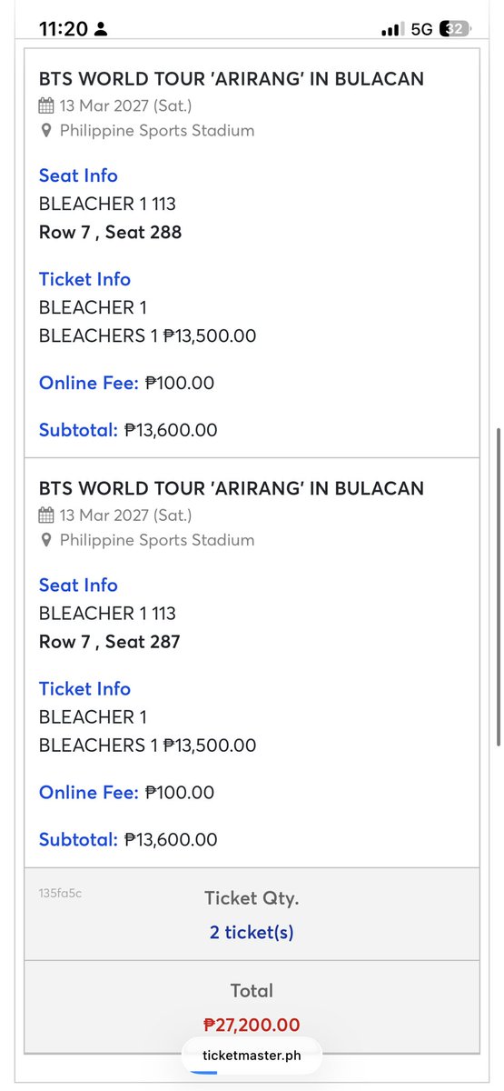 Cairooon's tweet photo. WTT BTS WORLD TOUR ‘ARIRANG’ BULACAN

Have: 2x BLEACHER 1 113 Row 7 (seats 287-288)

Want: 2x VIP Soundcheck C

Will shoulder/pay the difference in ticket price. Proof of purchase available. Serious inquiries only.

DM 📩

#BTSARIRANGinBulacan #BTSPH https://t.co/MNMlqvvtsn