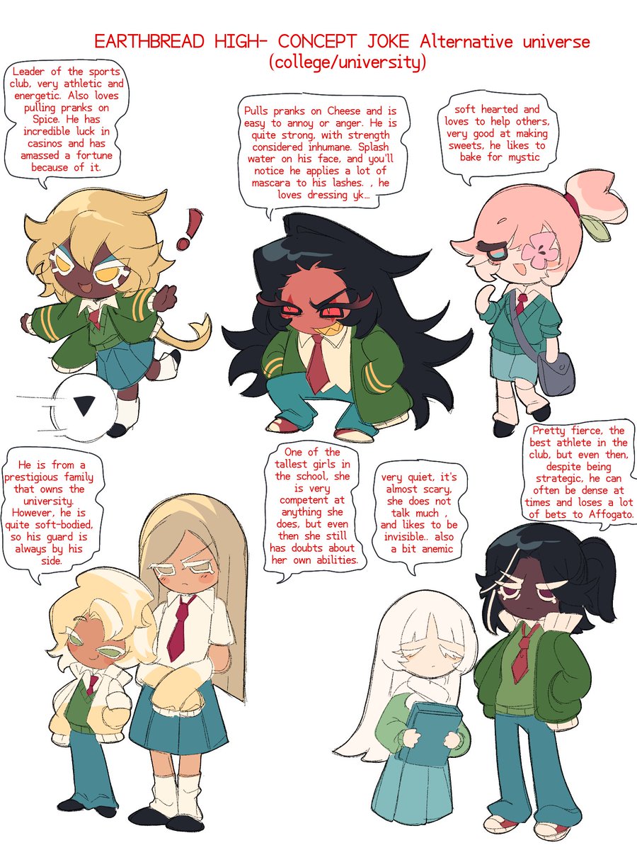 Yanseo0's tweet photo. There's more characters I definitely have in mind that I want to add, but I might in the future, i kind of want to think of it as a more fun comedic/trollish au #earthbreadhigh or #earthbreaduniversity for a name? depends on what I would abbreviate it
#cookierunkingdom https://t.co/sSOVpfzITn