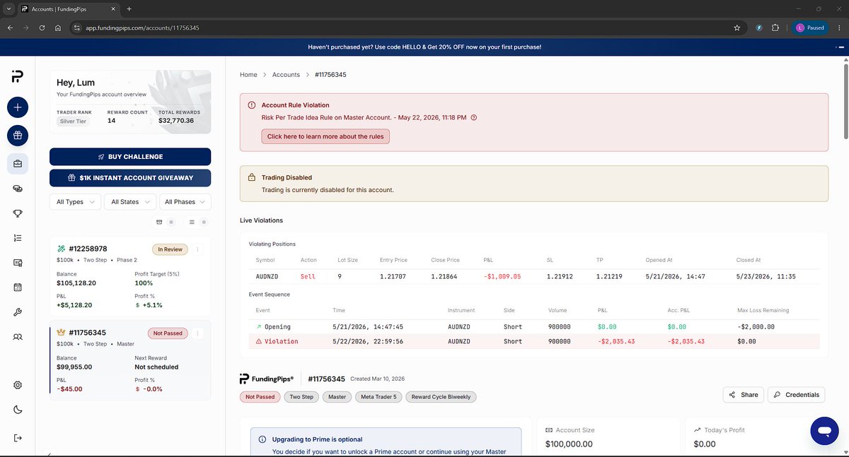 lumaliu_'s tweet photo. @Khldfx @avikkfp 
I've spent a week discussing a breached master account with support but still haven't received a clear explanation. I was told my floating loss reached -$2,035.43, yet we can't verify it from MT5, charts, or screenshots. I've received over $30k in payouts from FP and accepted every breach that was genuinely my fault. this is the first time I'm asking for a public review because I believe there may be an error. I've asked for the exact time or calculation but haven't received it just the support guy sending me always the same response.
Just asking for transparency and a fair review.