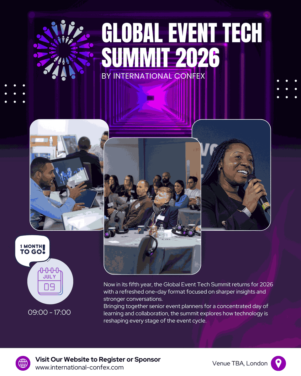 IntlConfex's tweet photo. 🗓️ One month to go to the International Confex Global Event Tech Summit 2026, and if you haven't secured your place yet, now's the time.

9 July 2026 in London

Secure yours 👉 https://t.co/2SOKBA2ahy

#GlobalEventTechSummit #seeyouatconfex #EventTech #EventProfs https://t.co/nb18bYtS8T