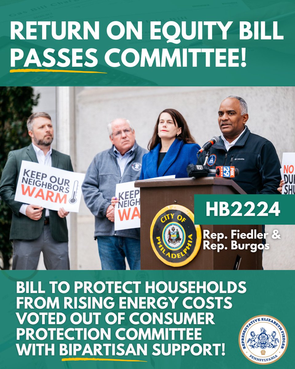 RepFiedler's tweet photo. Pennsylvania households cannot handle another rate hike. Today, the House Consumer Protection, Utilities, and Technology Committee voted out the Return on Equity bill with BIPARTISAN support! This bill w/ @RepBurgos is one step in making life more affordable for working families. https://t.co/7902T27KWC