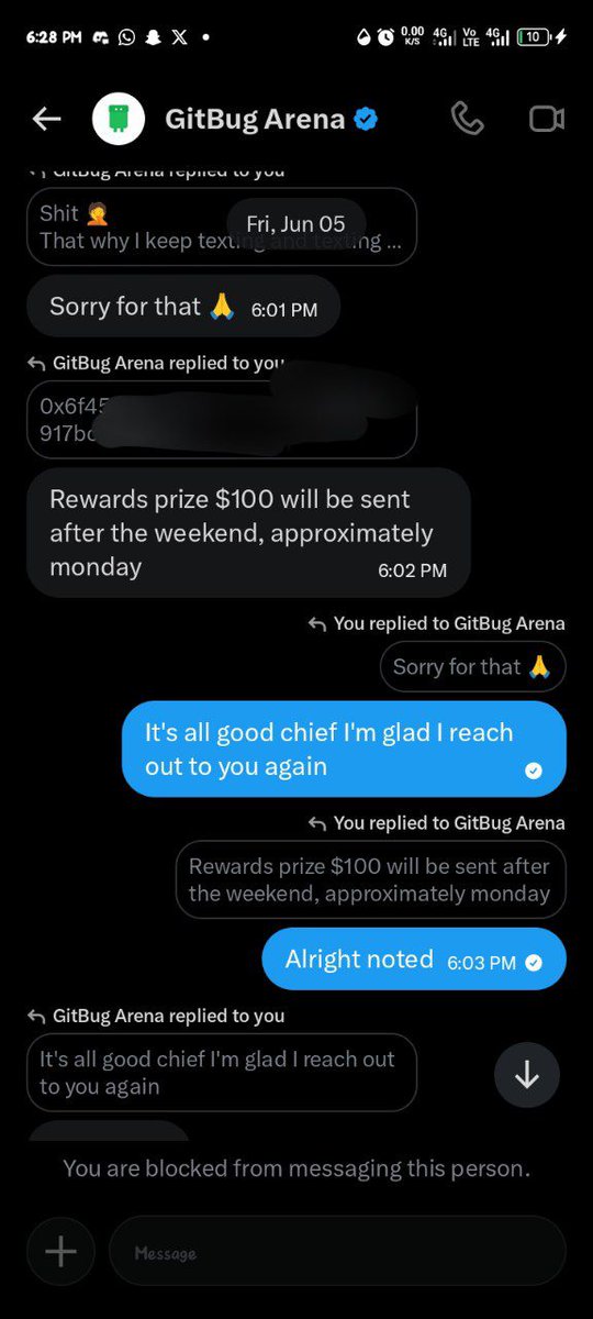 _Sammy_dice's tweet photo. @base Base is cooked but you are scamming user's working for you @GitBugArena  you blocked me off my payment of $100 using base https://t.co/cRxYGopuaE
