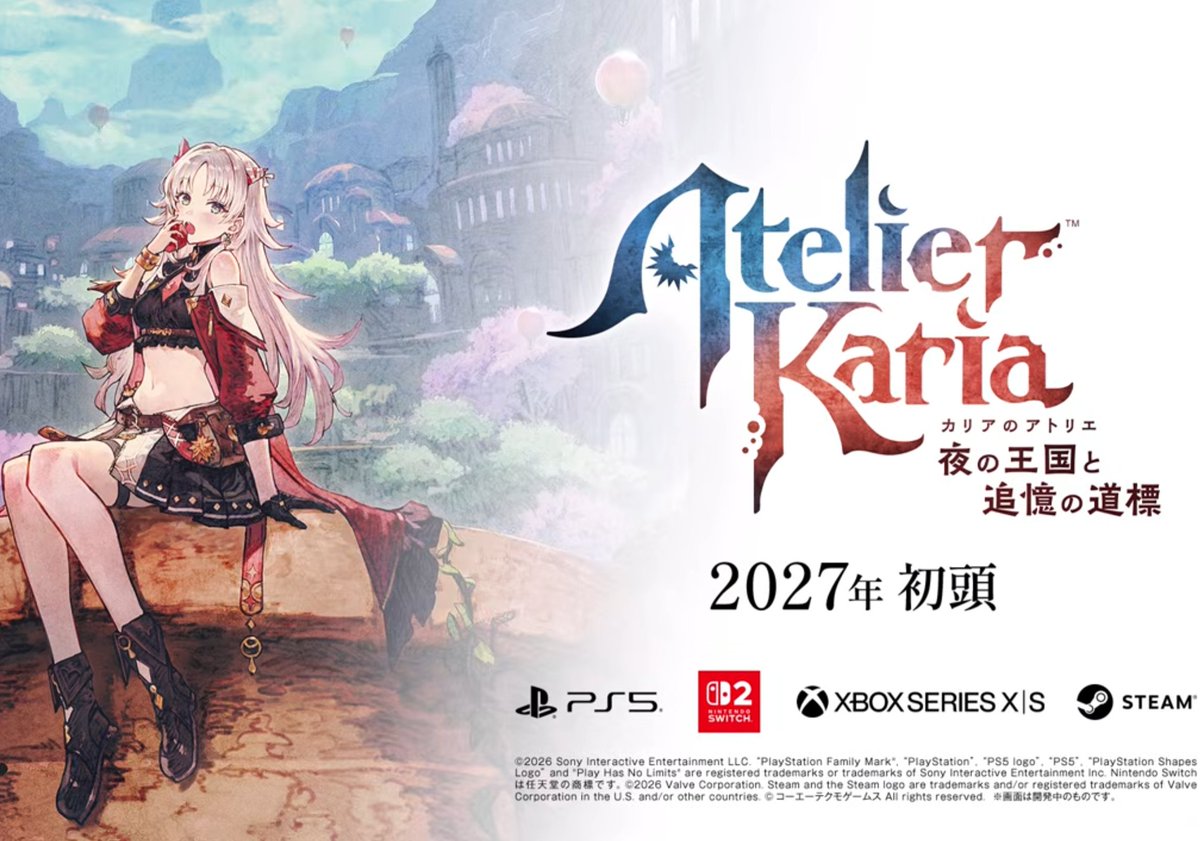 Renka_schedule's tweet photo. PS5・XSX|S・Switch2・PC
『カリアのアトリエ
～夜の王国と追憶の道標～』

2027年初頭発売。

✅キャスト
カリア：浅見香月
？？？：田丸篤志
ユミア：倉持若菜

✅映像
https://t.co/ABJZenn73Z

6月12日20時に番組配信。
