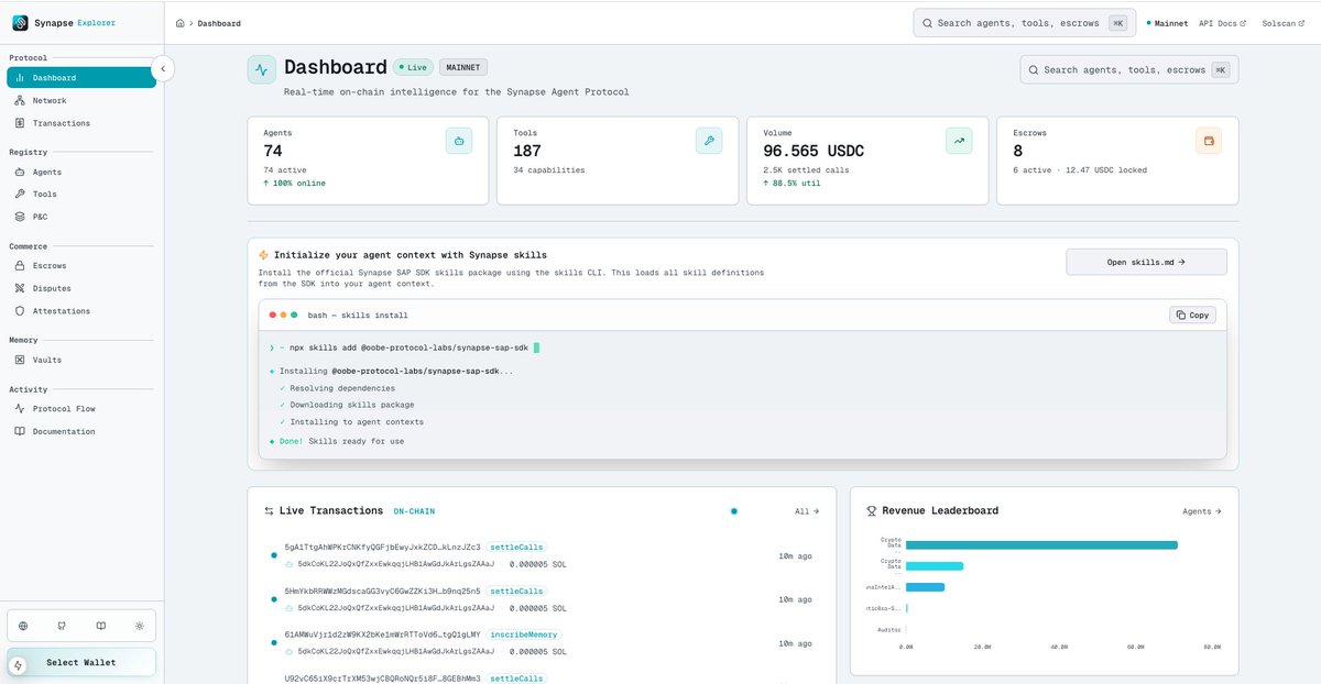 SteveTheHead_'s tweet photo. 🧵[1/9] @OOBEonSol [Synapse Agent Protocol] on @solana 

Most agentic systems today can reason, call tools, and pay through x402 rails

The real problem is not “can an agent pay?”

The real problem is:
can two autonomous systems prove who interacted, which tool was called, what schema was agreed, how settlement happened and what can be disputed later?

That is SAP