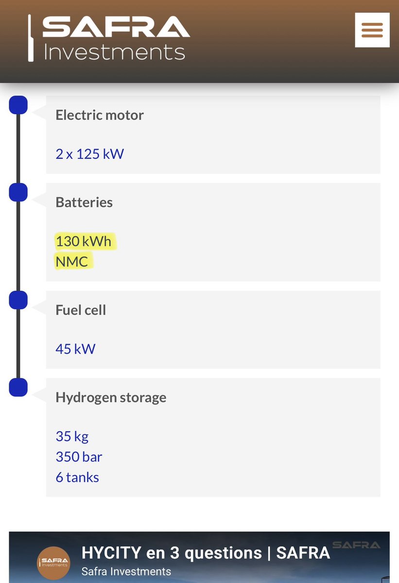 ReratingLedger's tweet photo. Some bus makers print Microvast on the spec. Iveco does it on the Crossway, Wrightbus on the Kite. SAFRA just joined them, and it’s one of the cleanest yet.

SAFRA (based in Albi, France) is one of the only French manufacturers of hydrogen-powered buses. 

$MVST shows up by name on SAFRA’s H2-PACK brochure, the kit that converts Mercedes Intouro coaches to hydrogen: Microvast battery, NMC, 71 kWh. The customer printing the supplier on its own document. The two go back to a 2021 framework deal, disclosed in Microvast’s filings at the time.

And it held through trouble. SAFRA went bankrupt and got bought by a Chinese group, Wanrun. Rebranded to SAFRA New Mobility. I figured Microvast might get swapped out. The new owner kept it on the kit.

The HYCITY city bus lines up too. NMC, 130 kWh nominal, which is three Microvast MV-C packs almost exactly. The tech sheet lists 80 kWh usable, a normal nominal to usable gap on a fuel cell bus.

One caveat so nobody over-reads it. SAFRA’s battery-electric models run LFP from China. Commodity cells, no MVST supply there. Multi-sourced.