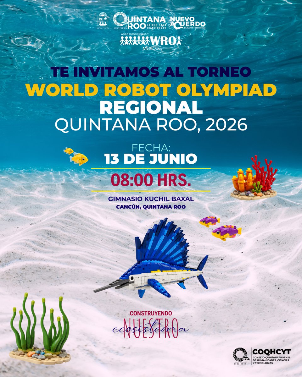 PlanetarioCZM's tweet photo. 🤖 La tecnología y creatividad se encuentran en el #WRO2026
📅 Sábado 13 de junio 08:00
📍 Kuchil Baxal #Cancún
Los mejores equipos de robótica de #QuintanaRoo competirán en el reto “Construyendo nuestro ecosistema” demostrando que la innovación puede construir un mejor futuro.🚀 https://t.co/tjXXbSvHSb