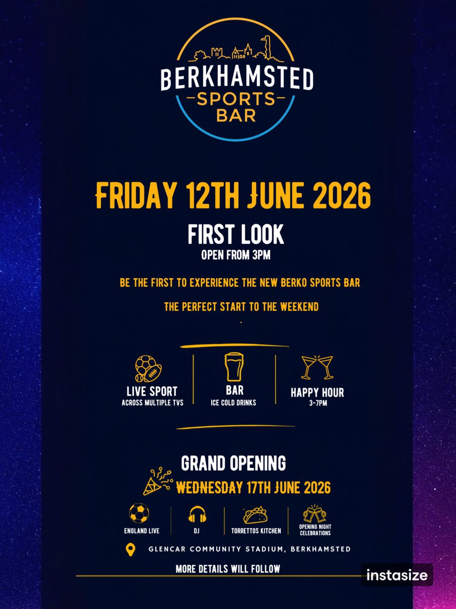 berkosportsbar's tweet photo. 🍻 The wait is nearly over...
The new Berkhamsted Sports Bar opens for a First Look on Friday 12th June!
⚽ Live Sport 🍺 Ice Cold Drinks 🍹 Happy Hour 3-7pm ✅ 20% OFF draught products ✅ Buy One Get One FREE cocktails

Doors open @ 3pm 👈🏻

#berkhamsted #berkhamstedfc https://t.co/quVkCpsiiU