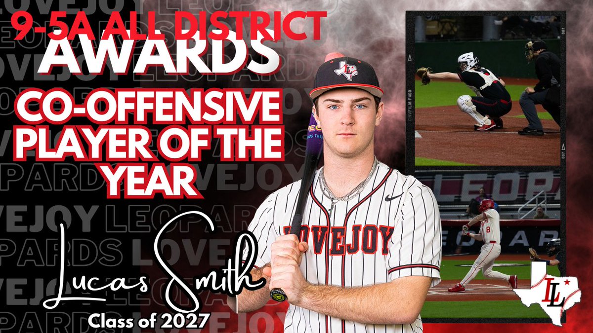 LLDiamondClub's tweet photo. 🏆 CO-DISTRICT OFFENSIVE PLAYER OF THE YEAR! 🏆

Let’s hear it for Lucas Smith on being named the Co-District Offensive Player of the Year! Lucas was an absolute terror for opposing pitchers all season long, leading our offense with clutch hits, a high average, and incredible consistency at the plate.

A massive and well-deserved honor for a truly dominant season. Incredibly proud of you, Lucas! 🐆⚾️🔥 @lucas_smith_08 

#LeopardNation #LovejoyBaseball #OffensivePlayerOfTheYear #AllDistrict #GoLeopards