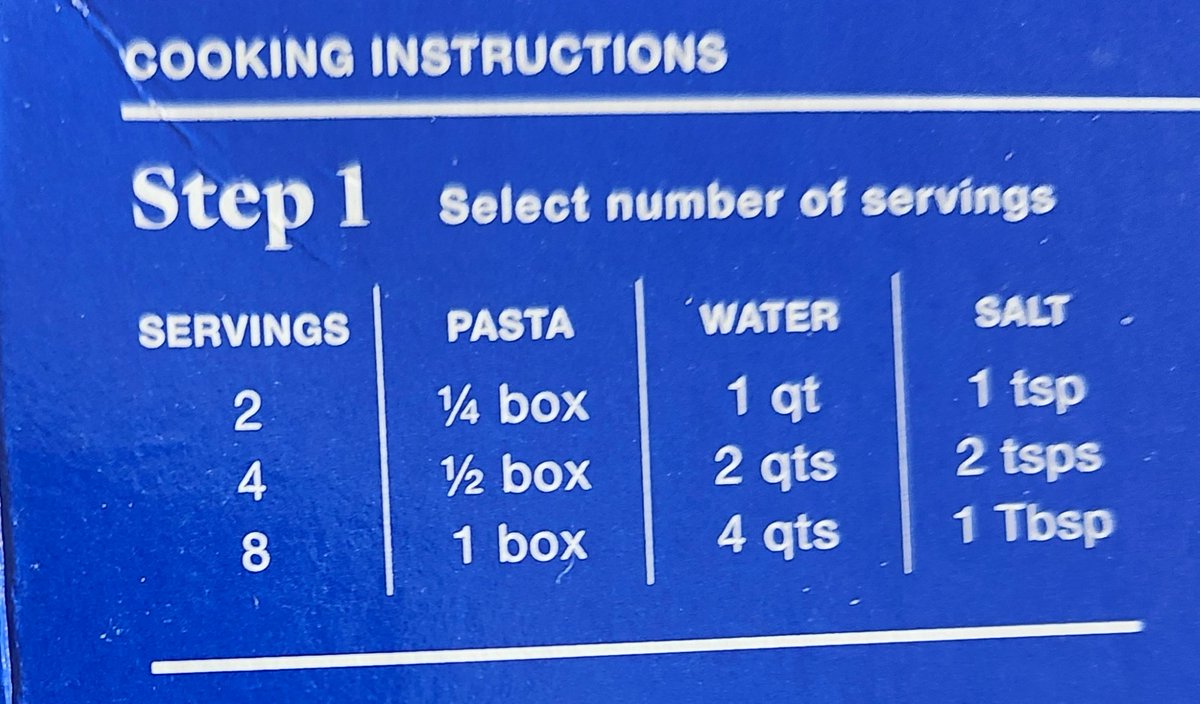 BookPlainElaine's tweet photo. Ever #cook #pasta and have no idea if you're making too much or too little, so you just wing it and end up with a giant pot? Well, stop stressing as I did. The box literally has a serving guide.
Why was I playing with fire all these years? I never even realized it was there lol. https://t.co/AeRqZJdyxo