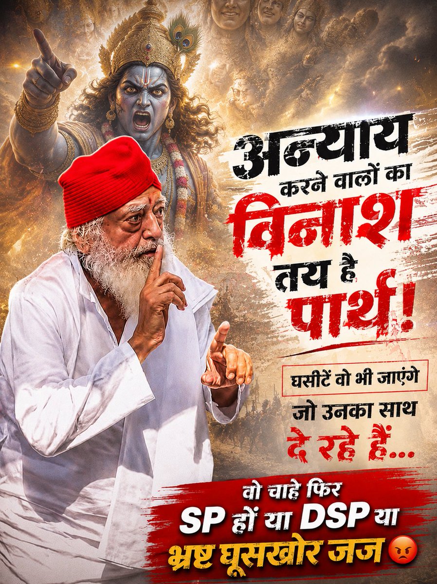 chhayameena75's tweet photo. अन्याय करने वालों का विनाश तय हैं पार्थ, घसीटें वो भी जाएंगे जो उनका साथ दें रहें हैं...😡
वो चाहे फिर SP हों या DSP या भ्रष्ट घूसखोर जज ⚖️
#SantShriAsharamjiBapu https://t.co/aQ5pGUfYTs
