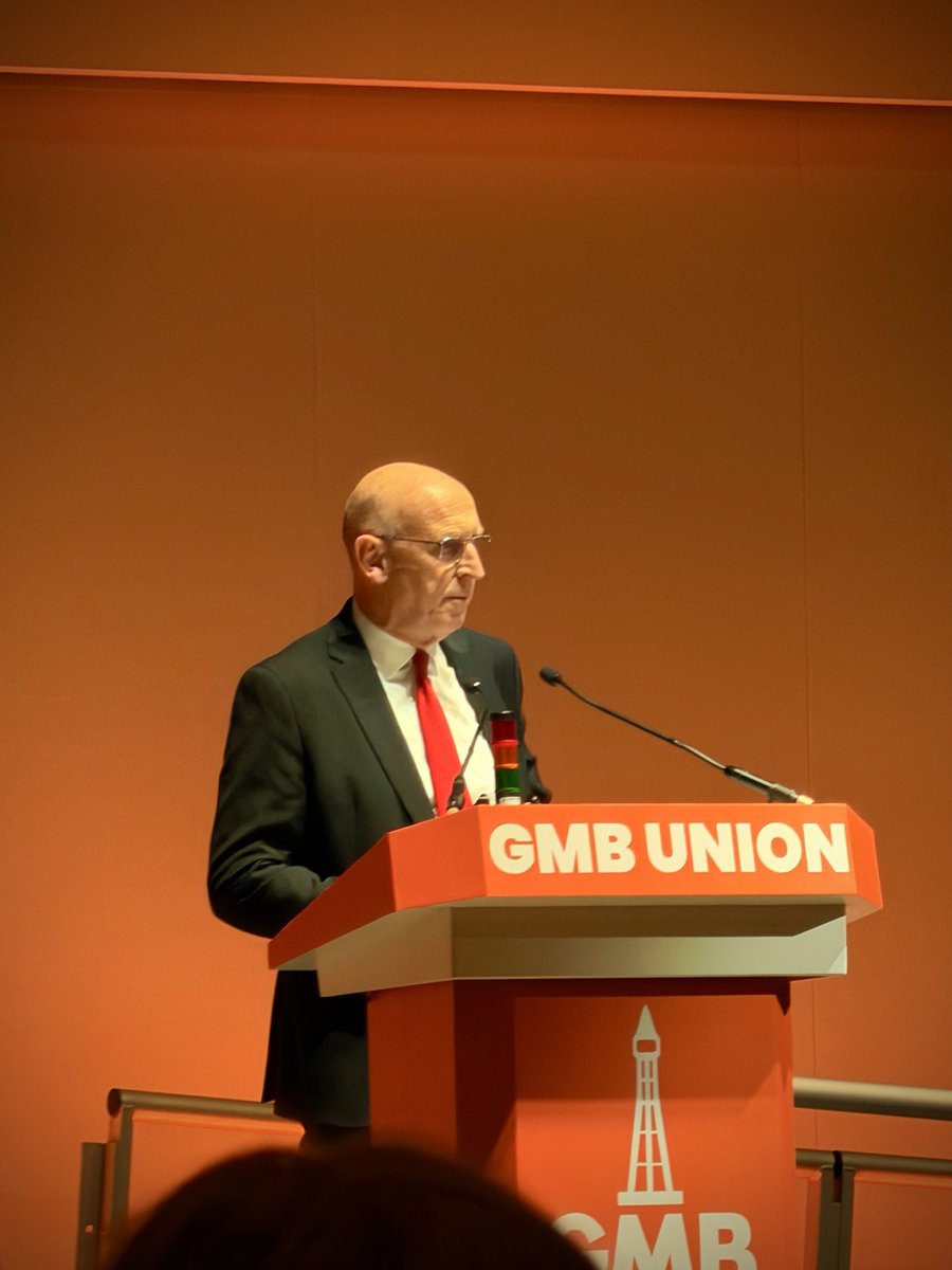 GMBDurham's tweet photo. The Rt. Hon. John Healey MP (Secretary of State for Defence) speaking at GMB Congress 2026

John has been a member of GMB for 40 years and spoke to our delegates here in Blackpool. 🧡🖤 https://t.co/g49DipchJP
