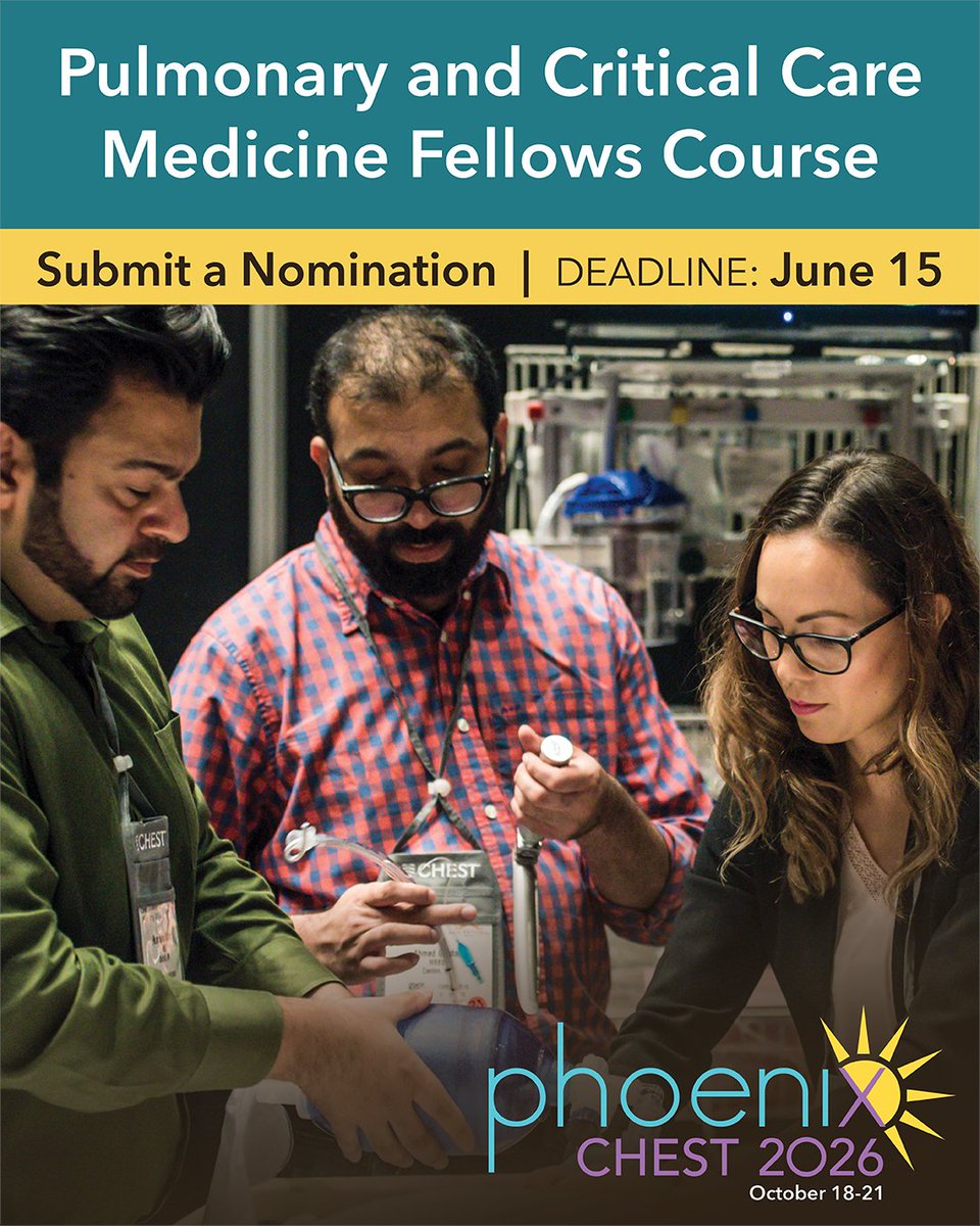 accpchest's tweet photo. Calling all fellows! Don’t miss the opportunity to receive free hands-on training in high-impact areas of pulmonology and critical care medicine. Ask your program director to nominate you for this course: https://t.co/31iMJqwOL0

#CHEST2026 https://t.co/MtrTIcCxmD