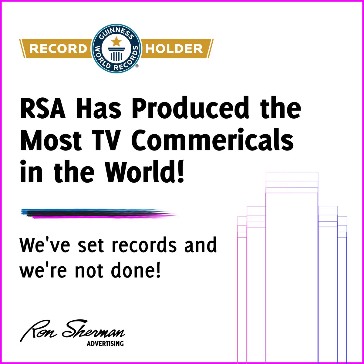 RonShermanAdv's tweet photo. Guinness World Records recognizes Ron Sherman Advertising as the world record holder for the most TV commercials produced in the world, and we're not done yet!

Visit https://t.co/GsbcLaRwaK to start generating leads for your business! https://t.co/g3FmUcSV0m
