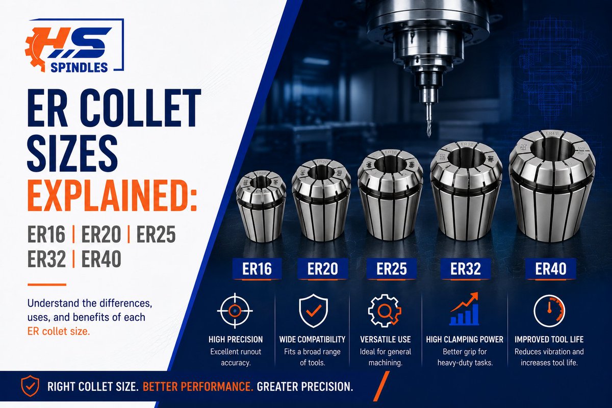 HsSpindles's tweet photo. Choosing the right ER collet size can improve tool holding accuracy, reduce runout, and extend spindle life. Read the full article here: https://t.co/hSMQOJDUke
.
.
.
#ERCollet #ER16 #ER20 #ER25 #ER32 #ER40 #CNCTooling #SpindleRepair https://t.co/PgVivoKM79