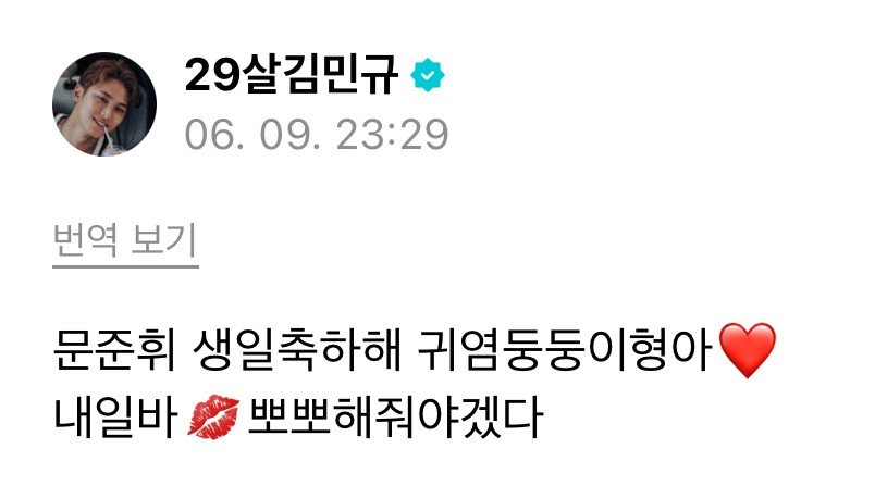 gyumedia's tweet photo. 260610 mingyu weverse 🌟 #민규 #MINGYU 

🐶 moon junhui happy birthday cutie hyung-ah ❤️
see you tomorrow 💋 gotta give you a kiss https://t.co/V3t2VpMS02