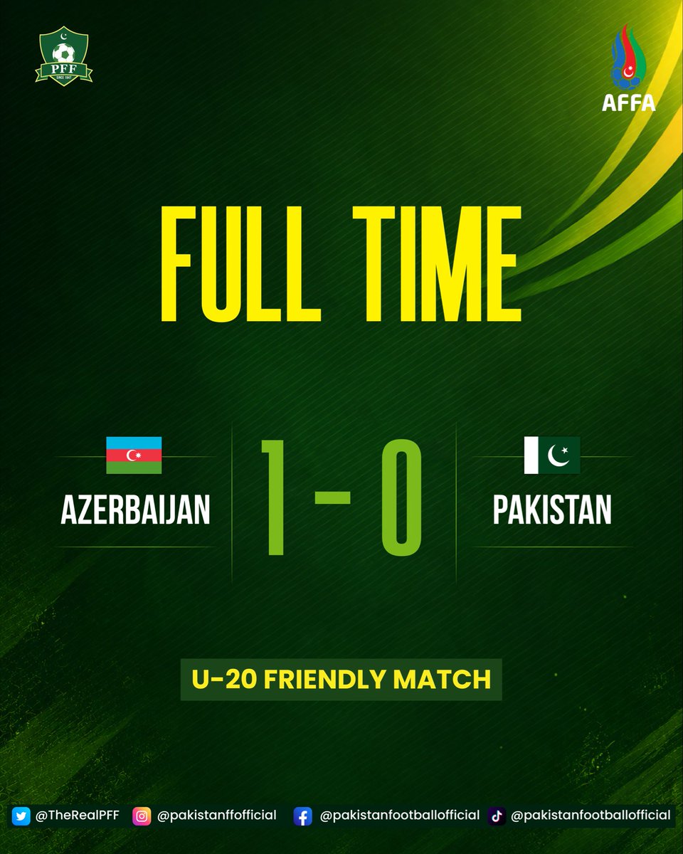 TheRealPFF's tweet photo. A spirited showing by Pakistan in the second half but it ends in a narrow win for Azerbaijan #NextGenShaheens 🇵🇰🦅 https://t.co/uJVFA4BD29