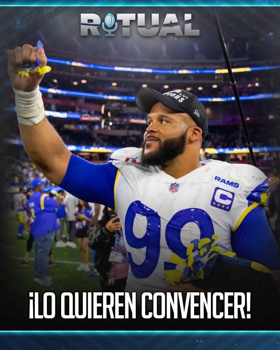 AztecaDeportes's tweet photo. ¡Lo quieren de vuelta! 🐏🤯
Miembros de los Rams se han expresado sobre la posibilidad de que Aaron Donald salga del retiro para jugar junto a Myles Garrett.
Chris Shula, coordinador defensivo, dijo que lo recibiría con "brazos abiertos".
¿Será que vuelve? 🤔
#RitualNFL 🏈 https://t.co/zo1SfBOdIA