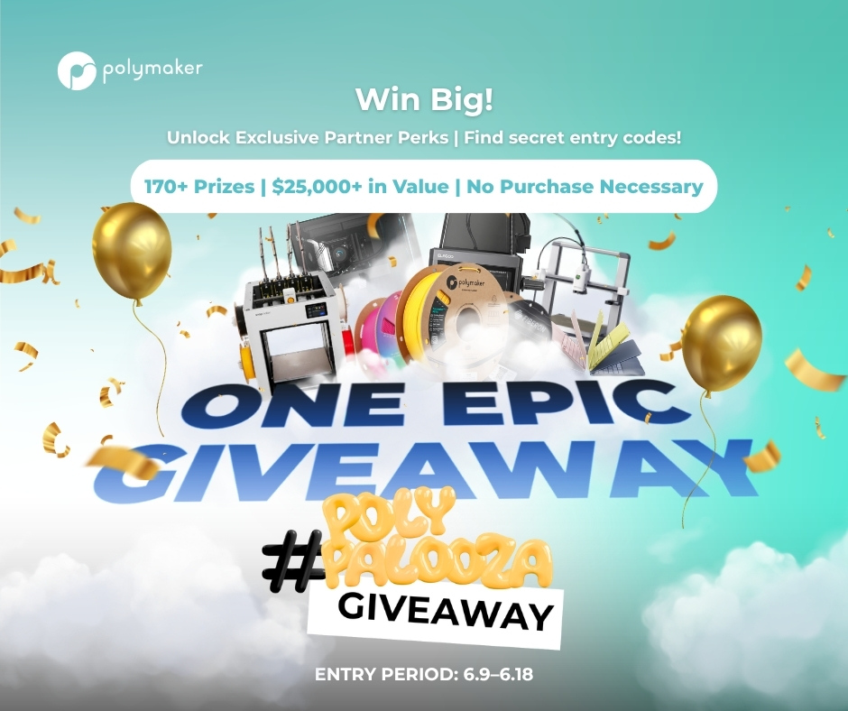 Polymaker_3D's tweet photo. 🚨 POLYPALOOZA IS BACK! 🚨

A thank you to the Polymaker community, our biggest giveaway returns!

📅 June 9–18 | LIVE winners June 20
👉 https://t.co/ov7jB59f7v

#Polypalooza #3DPrinting #Giveaway #Polymaker https://t.co/Isov6M8wmv