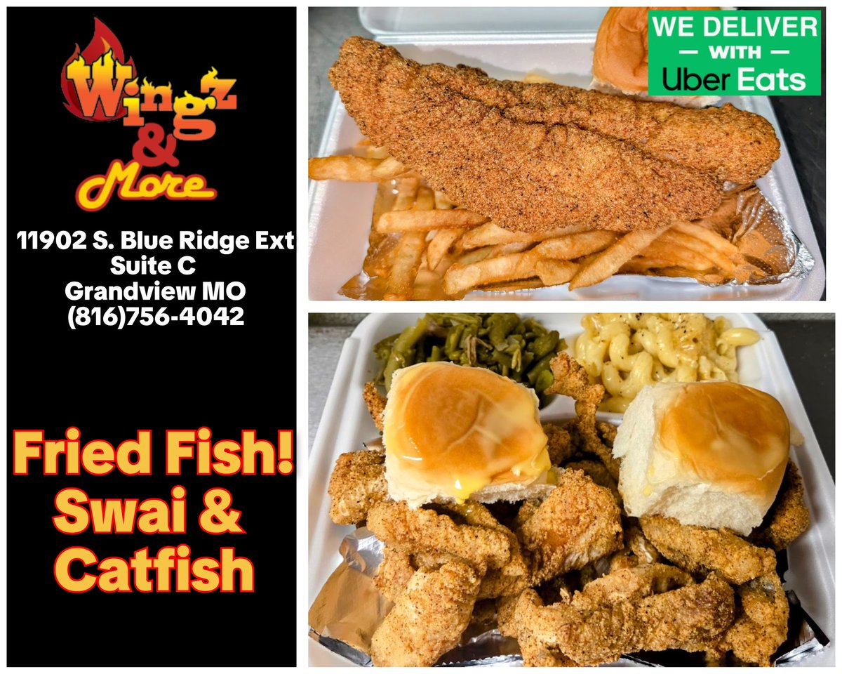 WingzandMore's tweet photo. ** Fried Fish....Swai & Catfish!!! **
* Uber Eats for Delivery!! *
* Call (816)756-4042 or stop in to order *
* 11902 S. Blue Ridge Ext, Grandview MO *
#wings
#bonelesswingz #traditionalwings
#soulfoodcooking #soulfood
#friedfish #swai #catfish
#ubereats #ubereatsdelivery https://t.co/2rAiH50itb
