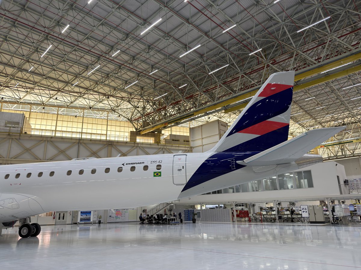 jonostrower's tweet photo. First LATAM E195-E2 here on Embraer’s final assembly line. https://t.co/PAGzM8vdDZ