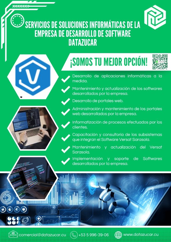 GAzcuba's tweet photo. 💯Empresa  de apoyo al Grupo Azucarero Azcuba @DATAZUCAR_  no solo escribimos código: construimos independencia tecnológica.
Somos una empresa de soluciones informáticas con sello local, pensada para entornos productivos, industriales y de servicios.
#SoberaníaTecnológica https://t.co/26nHAHzZJM