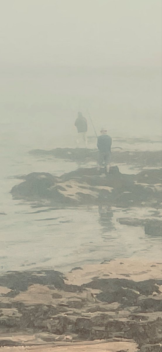 theemptymile's tweet photo. The sea was almost swallowed by the mist this morning. Zoomed into one of my photos afterwards and found two fishermen standing at the edge of the world.  
 
You never quite see everything the first time.

#MorningRun #SeaMist #NorthSea https://t.co/jZ1mqEc4NF