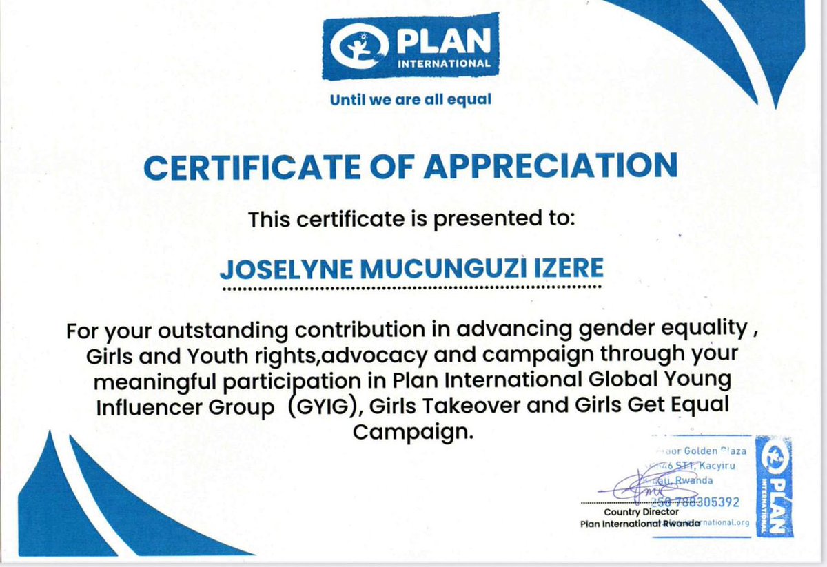 IzereMucunguzi's tweet photo. Today, I celebrate my journey as a Global Young Influencer with Plan International, a space that shaped my voice, purpose and leadership🤍

This milestone belongs to every girl I represented and every young person I collaborated with along the way! A huge shoutout to @PlanRwanda https://t.co/aPHpLDrukI