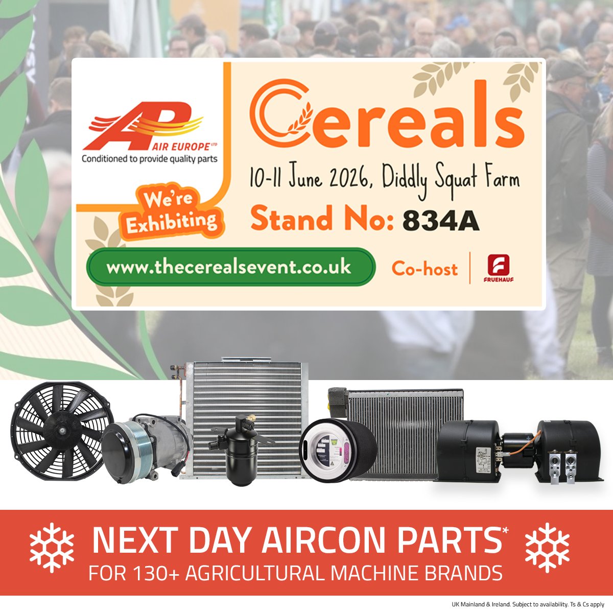 APAIRLtd's tweet photo. 🌾 The moment we’ve all been waiting for has finally come… @CerealsEvent is underway!
👋 If cool running 🚜 #machinery is a priority for you be sure to drop by📍Stand 834A
🗣️❄️ Let the team tell you about our #airconparts for 7000+ #agricultural vehicles
#cereals26 #purecab https://t.co/O0RNDCiEij