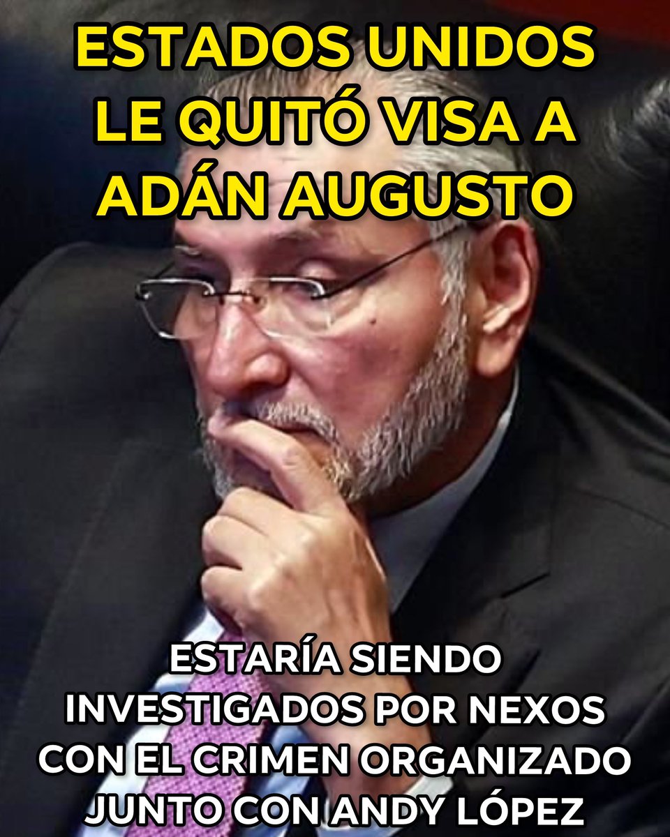 marcelcarrillog's tweet photo. Se ventila que EE.UU. le habría retirado la visa al licenciado Adán Augusto y que estaría siendo investigado por autoridades de ese país por presuntos nexos con el crimen organizado y posible financiamiento ilegal de campañas de Morena.

El mismo personaje al que López Obrador llamaba “hermano” estaría en la mira de Washington junto con Andy López. La información fue revelada por Raymundo Riva Palacio en su más reciente columna.

Por si alguien todavía tenía duda de que nos gobiernan unos malditos delincuentes.
