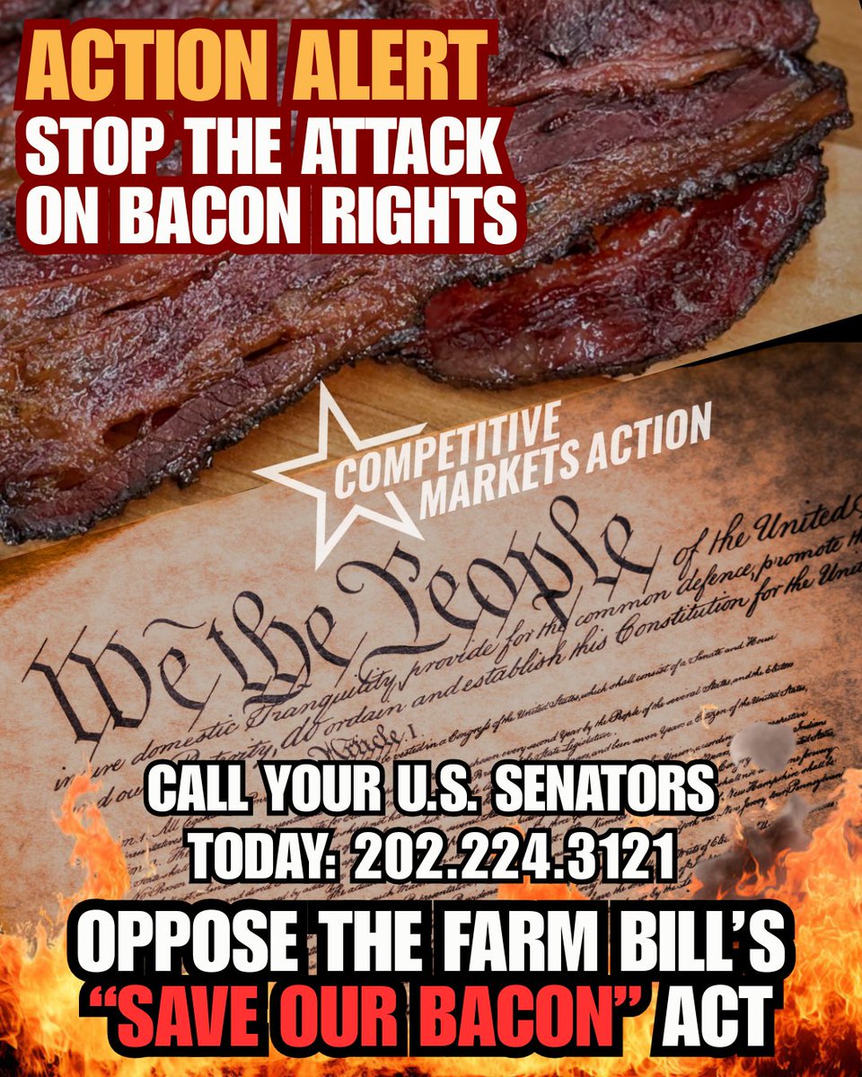 CMAonX's tweet photo. FARM BILL ALERT: The "Save Our Bacon" (S.O.B.) Act would put countless family farmers out of business to provide more market share for CHINA-owned Smithfield Foods. TAKE ACTION NOW.

Call your U.S. Senators HERE: (202) 224-3121 #FarmBill #RescueBacon https://t.co/nQKnY9vo7Q