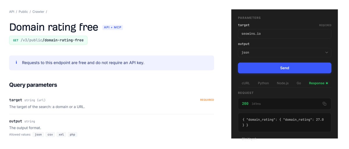 hridoyreh's tweet photo. Ahrefs' DR API endpoint is now 100% FREE: https://t.co/yuxG8hrq3c