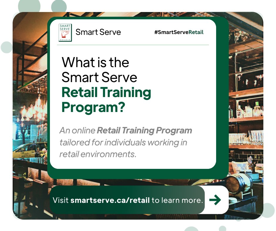 smartserve's tweet photo. 💡 Did you know? The Smart Serve Retail Training Program is designed specifically for individuals who sell alcohol in retail settings across Ontario.

The program provides employees and managers with the knowledge and tools needed to support responsible alcohol sales, recognize signs of intoxication, understand legal responsibilities, and help create safer communities. 🤝

Whether you're new to the industry or looking to strengthen your team's understanding of responsible alcohol retailing, the Smart Serve Retail Training Program can help.

📚 Learn more about the program and how to get certified at https://t.co/UuKDsqkDAz.

#smartservefacts #smartserveretail #smartserve #retail #launch #responsiblesale #responsibleservice #liquor #ontario #online #training #ecertificate #alcoholpolicy #recertification
