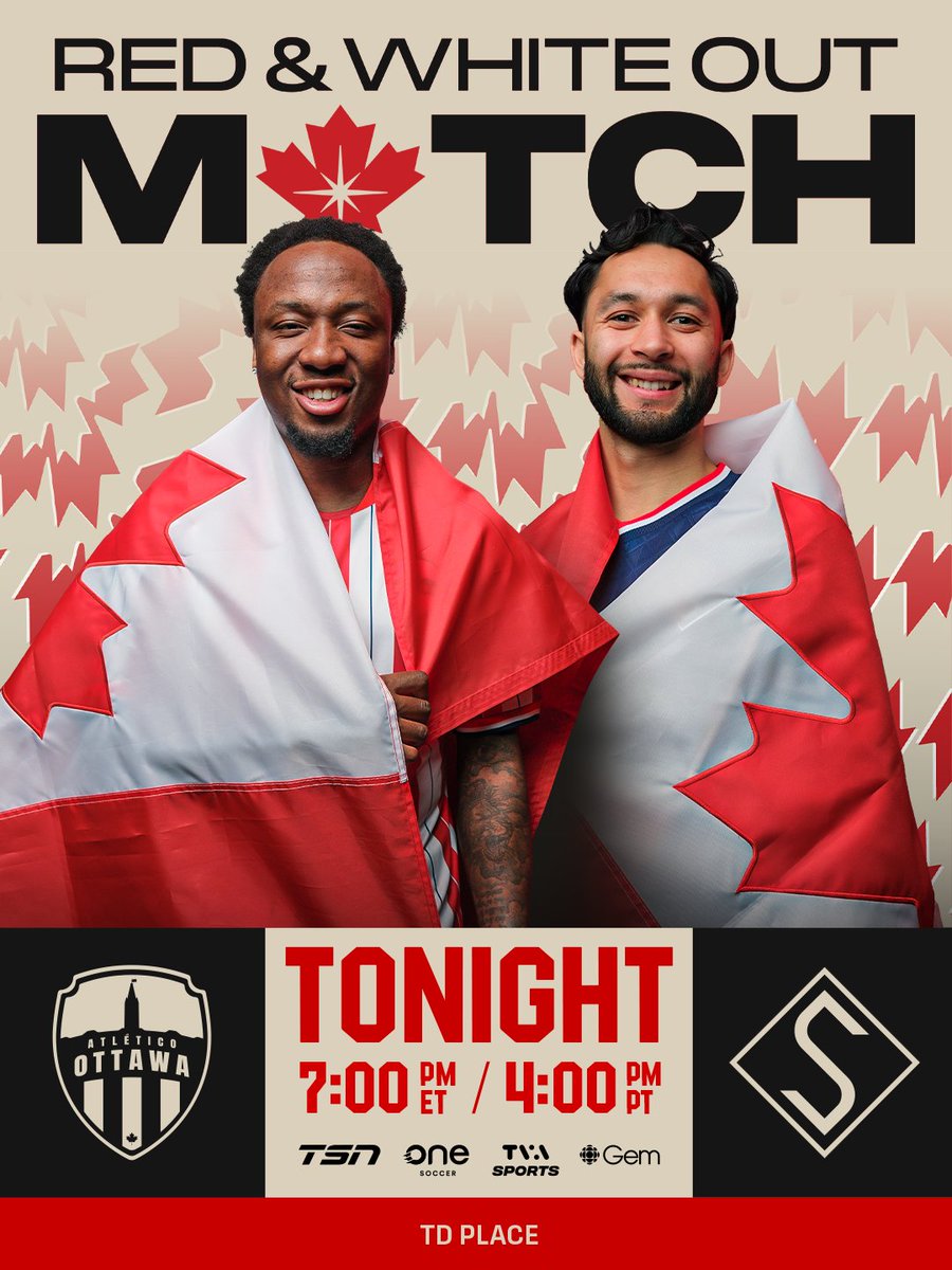 CPLsoccer's tweet photo. It’s a historic evening in the nation’s capital as FC Supra rolls into town for their first-ever visit to TD Place.

Leave the club colours at home tonight—we need the entire stadium packed in red and white!🇨🇦

Kickoff at 7pm ET
Watch on: @TSN_Sports , @TVASports, @cbcgem, & @onesoccer

PREVIEW: https://t.co/JJlNta7AnO

@CanadaSoccerEN x #CPLSoccer | #OurGameNow