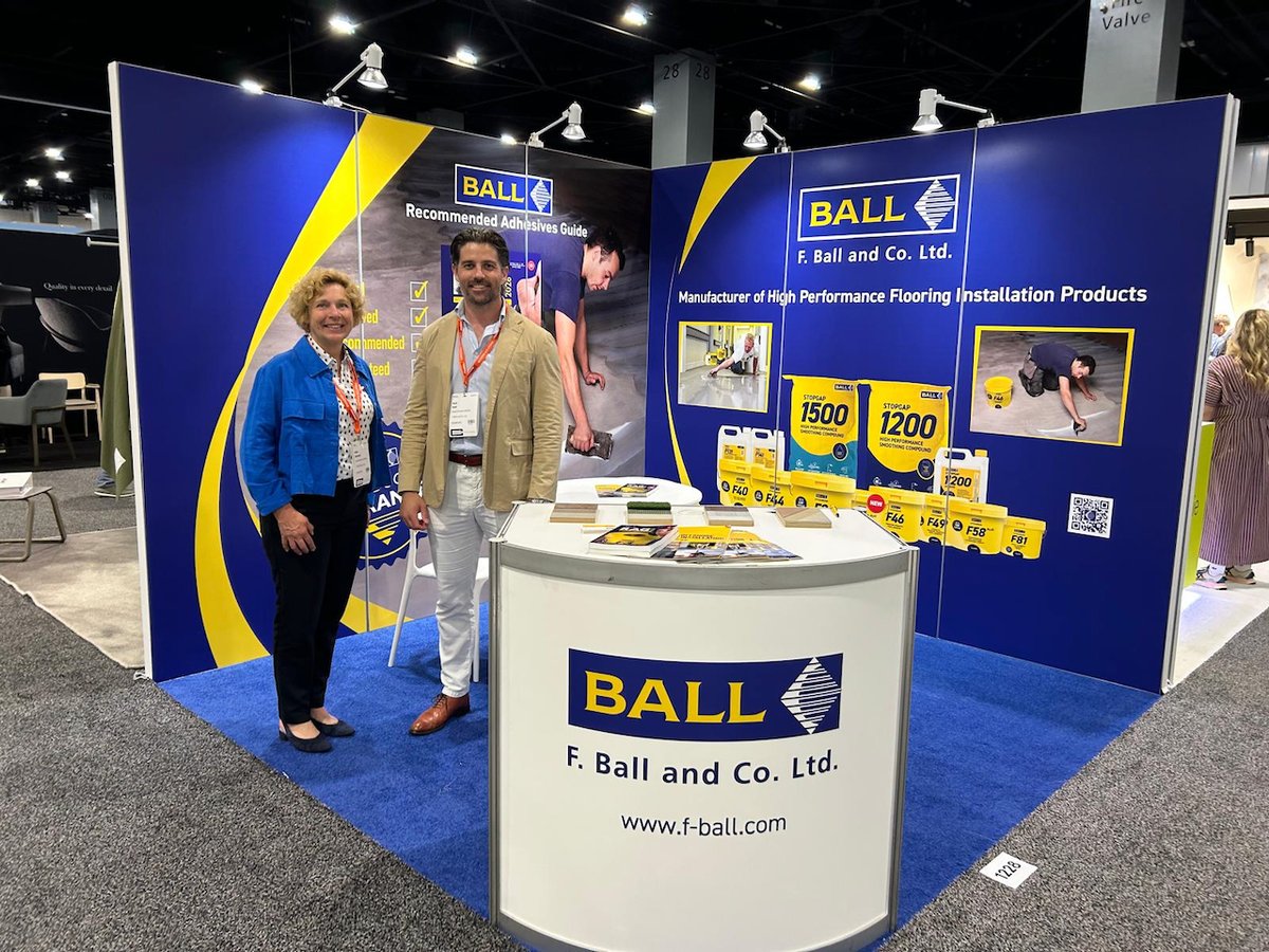 FBallUK's tweet photo. Our team are ready to go at Cruise Ship Interiors Miami Expo. Join Jack and Esther at Booth 1228 to talk all things flooring for the cruise ship industry including our latest marine approved adhesive Styccobond F73 PLUS. https://t.co/qWf4uPQZzq