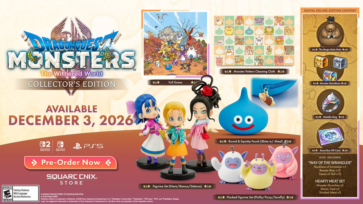 Wario64's tweet photo. DRAGON QUEST MONSTERS: The Withered World (Switch 2 KC/Switch/PS5) up for preorder at Square Enix Store ($219.99) https://t.co/ntZCqfoMA4 https://t.co/M7Jt9CmTFN