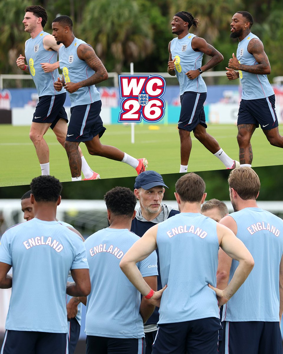 England's tweet photo. All 31 #ThreeLions players are out on the pitch in Florida as preparations continue for tomorrow's game against Costa Rica 👊 https://t.co/j0iPUrxGW3